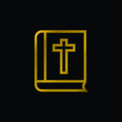Bible Outline gold plated metalic icon or logo vector