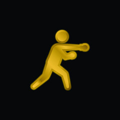 Boxing Fighter gold plated metalic icon or logo vector