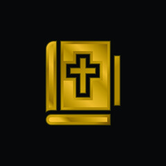 Bible gold plated metalic icon or logo vector