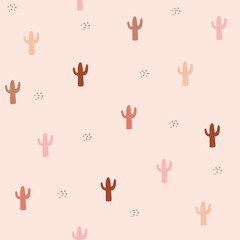 Cute pattern with cactus, pink seamless background. Creative girly design. Perfect for fabric and textile.