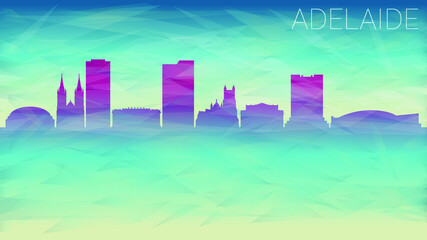 Adelaide Australia Skyline City Vector SIlhouette. Broken Glass Abstract Geometric Dynamic Textured. Banner Background. Colorful Shape Composition.