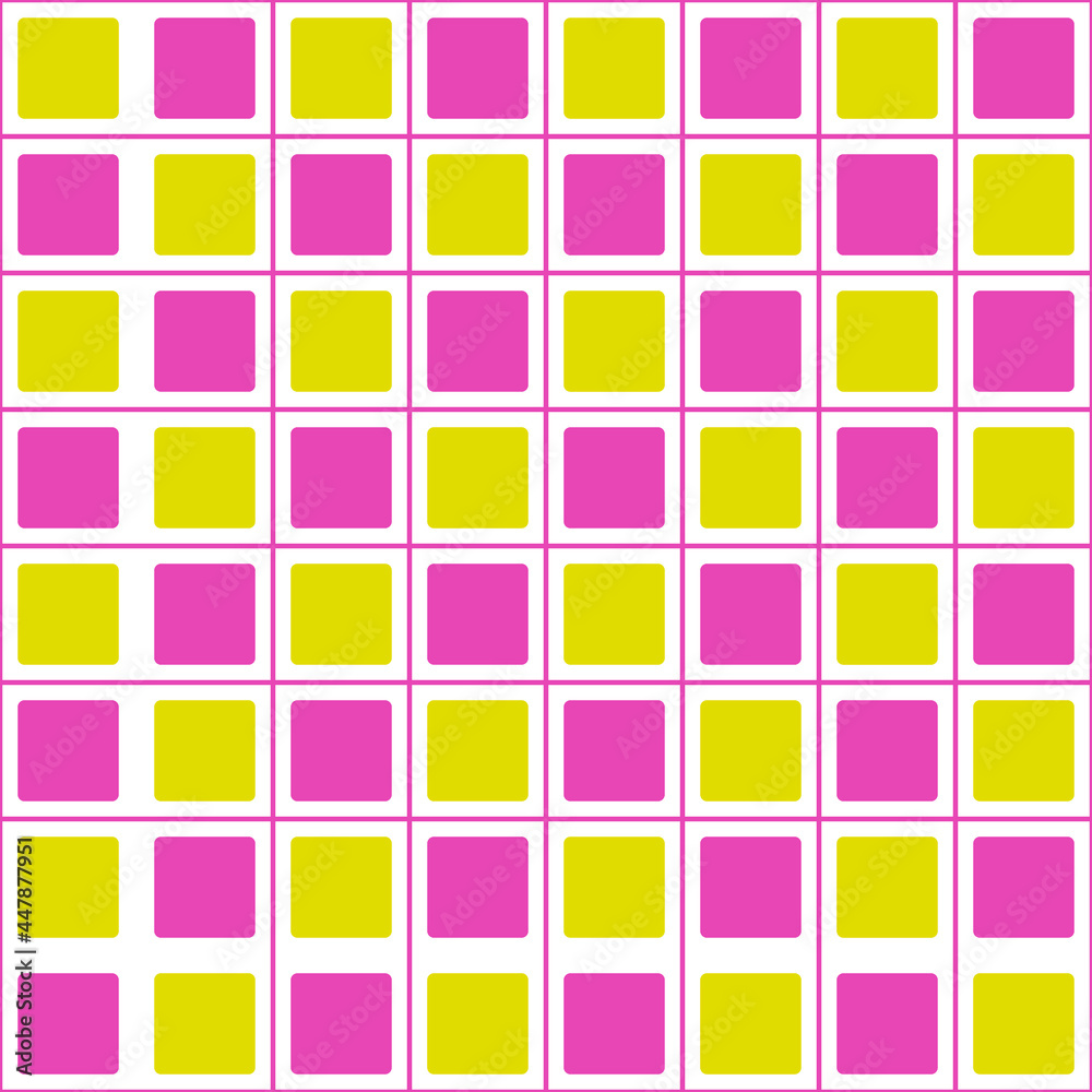 Poster checker pink and yellow tiles. vector seamless sample repeated checkered board.
