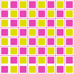 Checker pink and yellow tiles. Vector seamless sample repeated checkered board.