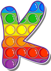 Letter K. Rainbow colored letters in the form of a popular children's game pop it. Bright letters on a white background.  Bright letters on a white background. 