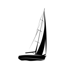 Yacht is sailing, isolated vector silhouette, ink drawing. Regatta