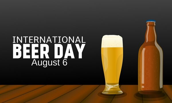Illustration bottle and glass beer, international beer day theme. Vector illustration. 