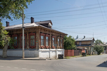 The old wooden house. City estate of the 19th century, which once belonged to the merchant Zausailov,