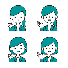 スーツの女性のシンプルなポーズイラストセット