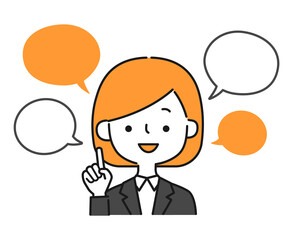 スーツの女性と吹き出しのシンプルなイラスト