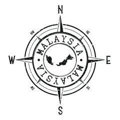 Malaysia Stamp Map Compass Adventure. Illustration Travel Country Symbol. Seal Expedition Wind Rose Icon.