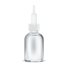 Skin serum acid bottle. Beauty collagen face care essence. Hyaluronic acid container with droplet. Coenzyme q10 treatment solution bottle design. Natural cosmetic extract