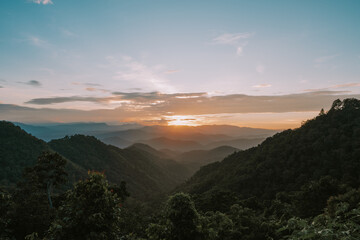 Fototapeta na wymiar Landscape of beautiful sunset in mountains
