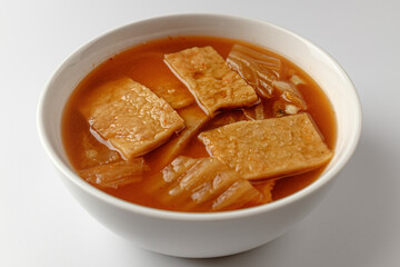 Kimchi Oden Soup on White Background