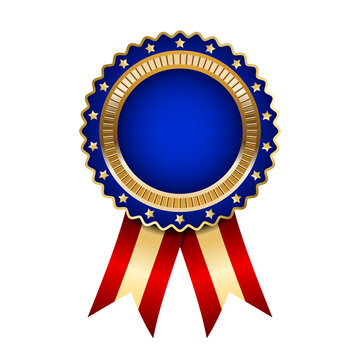 Champion blue medal with red ribbon and golden stars