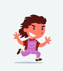 cartoon character of little girl on jeans running very pleased.