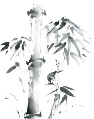 Little bird sitting on bamboo branch