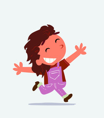 cartoon of little girl on jeans running euphoric.