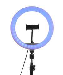 Tripod with ring light isolated on white