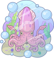 cartoon little cute squid funny illustration