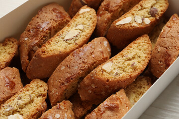 Traditional Italian almond biscuits (Cantucci) in box, closeup
