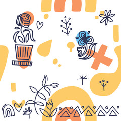 Pattern in folk style. Hand-drawn pattern with flowers.