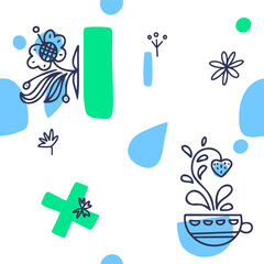 Pattern in folk style. Hand-drawn pattern with flowers.