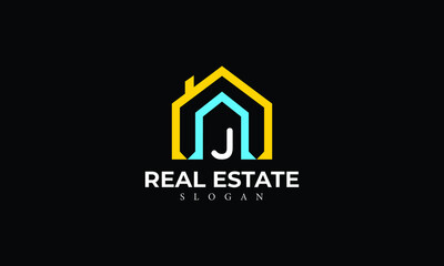 Alphabet J Real Estate Monogram Vector Logo Design, Letter J House Icon Template
