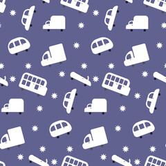 Seamless white cars pattern isolated vector illustration.