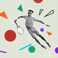 Geometric shapes and figures. Modern art collage. Surrealism, minimalism in artwork. Inspiration, creativity and sports concept