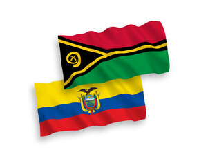 National vector fabric wave flags of Republic of Vanuatu and Ecuador isolated on white background. 1 to 2 proportion.