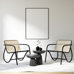 Interior Poster Frame Mockup with Modern Furniture Decoration
