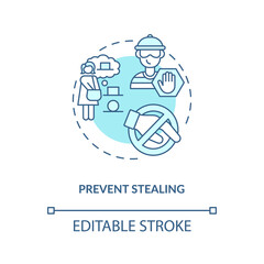 Prevent stealing blue concept icon. Security systems and products protection. Surveillance camera in retail abstract idea thin line illustration. Vector isolated outline color drawing. Editable stroke