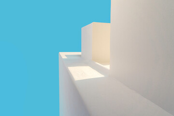 Abstract Architectural Photography. Whitewashed Building under Blue Sky.