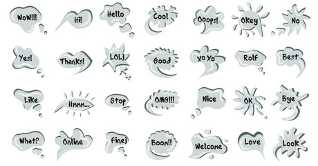 Chat bubble talk phrases. Clouds with different words. Speech bubbles with text. Online chat clouds vector isolated on white background. Infographic elements for your design. 