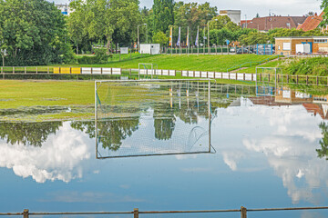 Picture of flooded soccer field during high water due to heavy rains