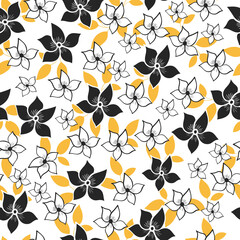 Hand drawn black and white floral seamless pattern with yellow leaves. trendy and cute. Perfect for fabrics.