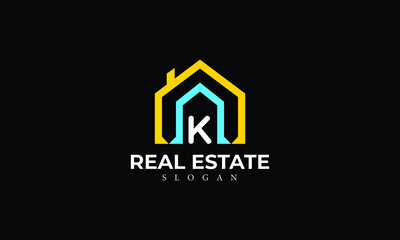 Alphabet K Real Estate Monogram Vector Logo Design, Letter K House Icon Template