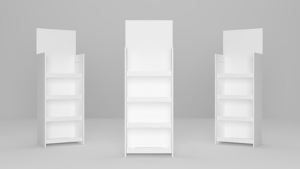 Endcap product display shelf for superstore 3d illustration