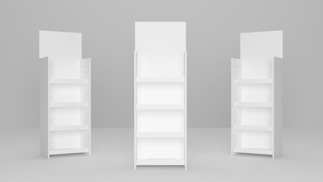 Endcap product display shelf for superstore 3d illustration