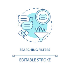 Searching filter blue concept icon. Content data check. Online tool for info analytic. Messaging software abstract idea thin line illustration. Vector isolated outline color drawing. Editable stroke
