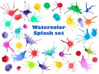 Fototapeta na wymiar Abstract watercolor splashe on white background. Colored hand drawn blots clipart collection.