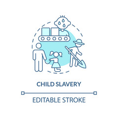Child slavery blue concept icon. Children forced to work abstract idea thin line illustration. Illegal enslavement of kids. Children abuse. Vector isolated outline color drawing. Editable stroke