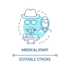 Medical staff blue concept icon. Doctors work with human traders abstract idea thin line illustration. Illicit organ transplantation. Vector isolated outline color drawing. Editable stroke