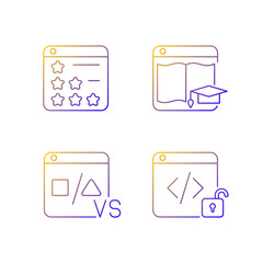 Business online presence gradient linear vector icons set. Consumer review network. E-learning. Comparison platform. Thin line contour symbols bundle. Isolated vector outline illustrations collection