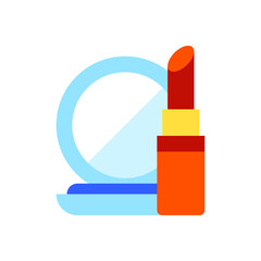 Mirror and lipstick flat vector icon