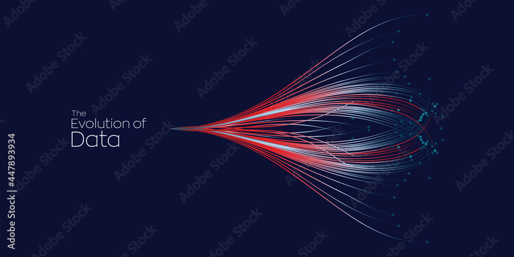 Wall mural evolution of data. vector explosion motion dot lines background. small particles strive out of cente