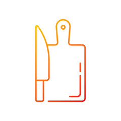 Cutting board gradient linear vector icon. Wooden surface with knife. Household cutlery. Domestic utensils. Thin line color symbols. Modern style pictogram. Vector isolated outline drawing