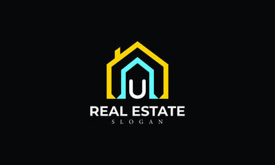 Alphabet U Real Estate Monogram Vector Logo Design, Letter U House Icon Template