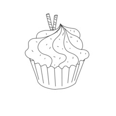 Illustration of a pancake in the style of linart with topping and fruit