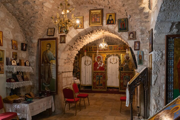 The interior of the Sandanai Monastery in Christian quarters in the old city of Jerusalem, Israel